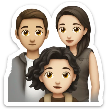 White girl with dark brown hair kissing Asian boy with dark brown hair sticker