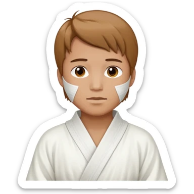 A man with long light brown hair in white Chinese robes with bandages around his neck. sticker