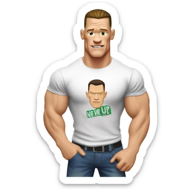 John Cena with a t shirt with write on never give up  sticker