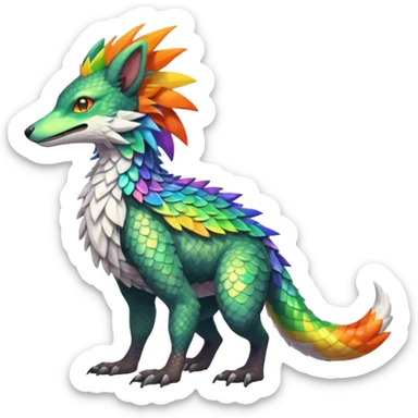 Colorful Fruity Iridescent Warm-colored Tropical Exotic Vernid-Sergal-Trico-Silvally-Nargacuga-fusion-hybrid-animal-creature, full body sticker