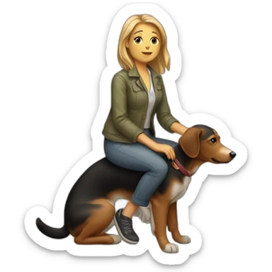 une femme assise sur un chien sticker