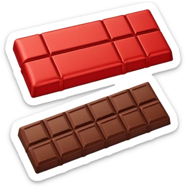 a chocolate bar with half red wrapped sticker