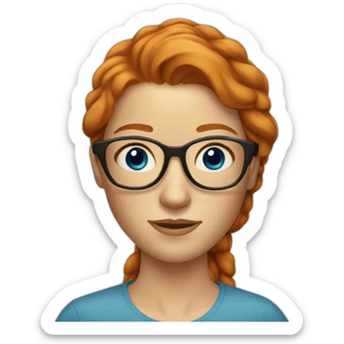 ginger woman with long hair with freckles and blue eyes and glasses sticker