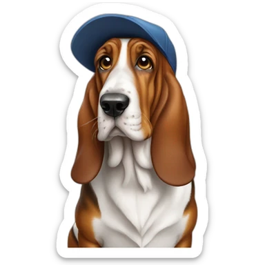 Basset hound with cap sticker