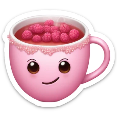 soft pink mug filled with steaming hot raspberry tea, decorated with blush pink pearl and sparkly embellishments (aesthetic, cute) sticker