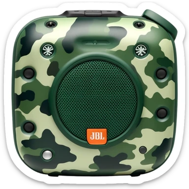 Simple JBL Clip 4 speaker with forest green camouflage pattern, light and dark green spots, iOS emoji style sticker