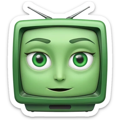 Green tv with a blank screen, showing green eyes and a green smirk sticker