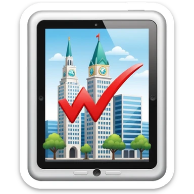 glossy digital tablet with check mark and city hall symbol, clean look sticker