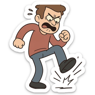 a person stomping their foot, frustrated, cartoon style sticker