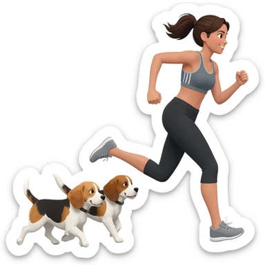 femme brune qui cours avec son beagles devant sticker