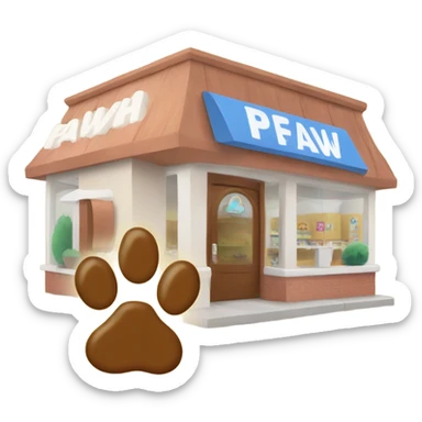a paw store with a paw sign from half side view  sticker