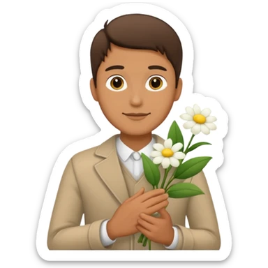 man holding white flowers in their hands sticker