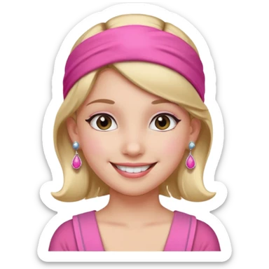 Fashion girl with pink headband and earrings, half body sticker