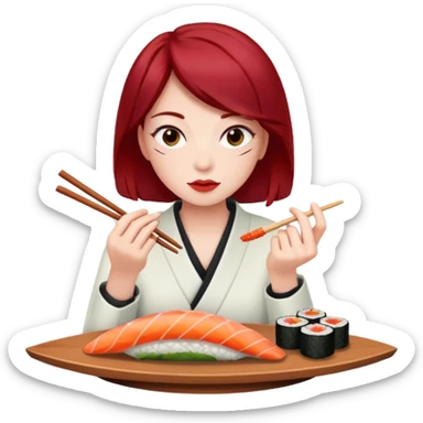 This girl with dark red hair eating sushi sticker
