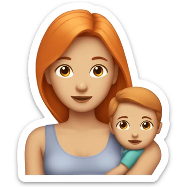 Girl with long orange hair holding baby boy with brown hair  sticker