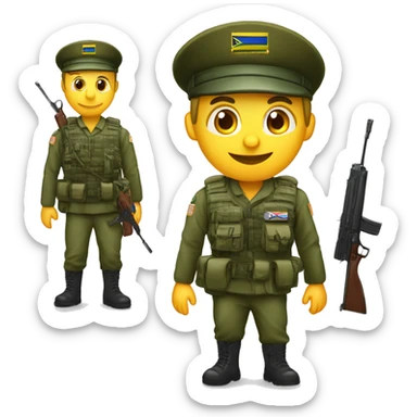 crie um emoji de um militar do exercito brasileiro com o camuflado típico, da pele morena sticker