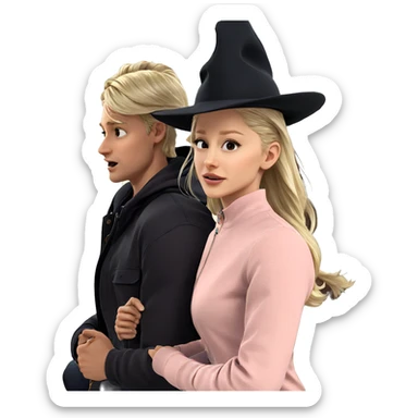 blonde girl with boy in hat sticker