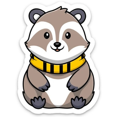 badger head with yellow and black striped scarf sticker