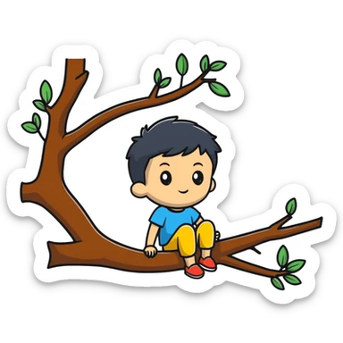 child sitting on a tree branch sticker