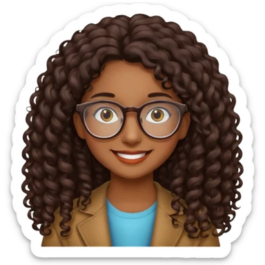 Chica con cabello rizado largo color cafe oscuro ,piel morena que use lentes. sticker