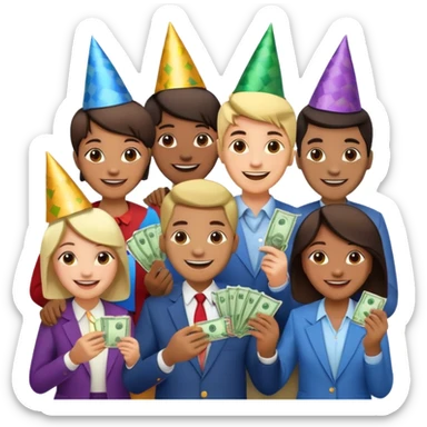 group of excited people who just won cash playing a game sticker