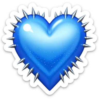blue glittery heart with chrome spikes sticker