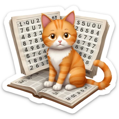 cat solving sudoku puzzles in a newspaper, concentrating on numbers, puzzle-solving cat with newspaper sticker