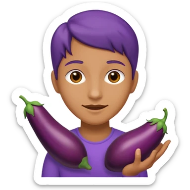 holding brinjal sticker