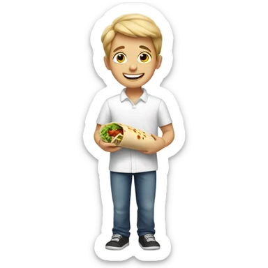 smiling boy in white shirt eating a burrito  sticker