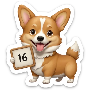 corgi holding a sign that says "a16z" in its mouth sticker