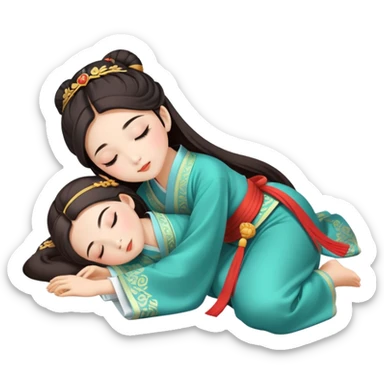 Beautiful girl in Hanfu lying on the ground sleeping sticker