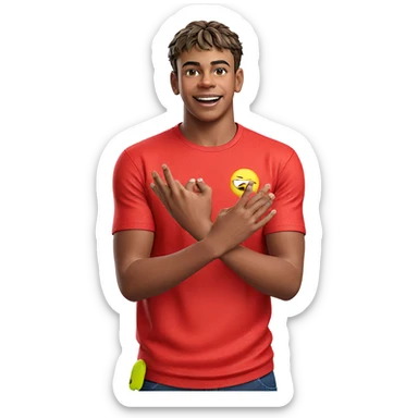 happy boy in red shirt sticker