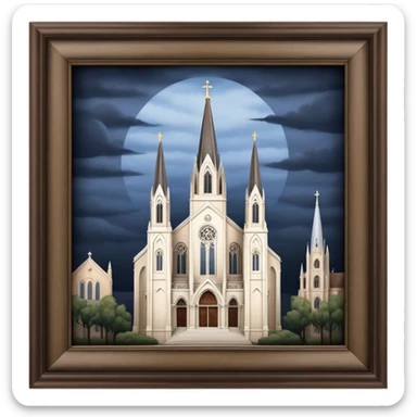 Cinematic Realistic St. Mary's Basilica Landmark Emoji, showcasing the iconic gothic church rendered with lifelike textures and soft, reverent lighting. sticker