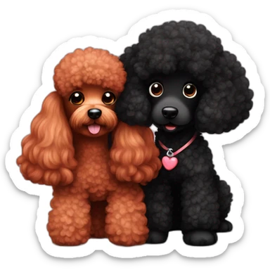 red poodle in love with black poodle  sticker