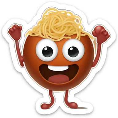 Spaghetti and meatballs with a face, arms and legs, doing something random sticker