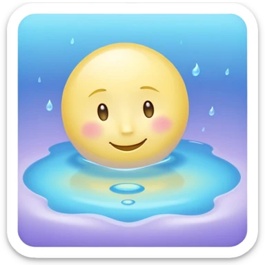 Minimalist pastel emoji of a crescent moon resting inside a glowing blue water droplet with soft ripples and a lavender-mint glow aura, smooth gradients, gentle lighting, ASMR aesthetic. sticker