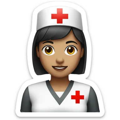 short black straight hair female nurse with red cross sign hat wearing dress sticker