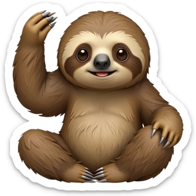 cinematic-sloth-realistic-full-body-sitting-emoji,-long-curved-claws-clinging,-thick-shaggy-brown-fur-slightly-ruffled,-head-tilted-dramatically,-slow-blinking-eyes-filled-with-serene-wisdom,-simplified-yet-realistic-focused-features,-highly-detailed,-glowing-with-an-almost-sarcastic-glow sticker