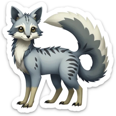 Rare realistic exotic epic pretty dull-colored gloomy greyish neutral-colored beautiful handsome gorgeous aesthetic Vernid-Trico-species-Fakemon-creature by LiLaiRa, 4 legs, 1 tail, random markings, (full body) sticker