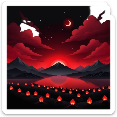 Edgy Black night sky crimson-blood-red glowing lights  Aesthetic scene scenery full picture  sticker