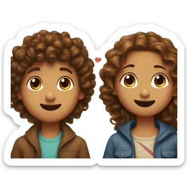 Boy with brown curly hair kiss a girl with brown long hair and a heart is over the heads  sticker