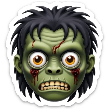 Um zumbi com cabelo longo preto e liso, uma franja rala e olhos castanhos sticker
