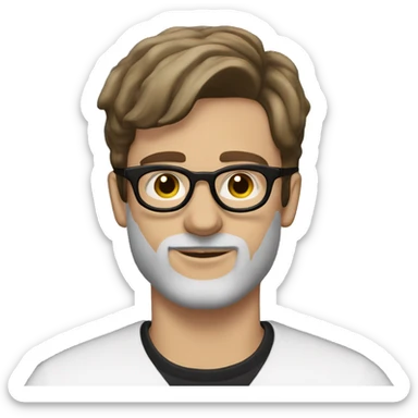 a guy with brown hair laid back, brown eyes in balenciaga glasses with a mole on his left cheek below lip level and a beard only in the chin area sticker