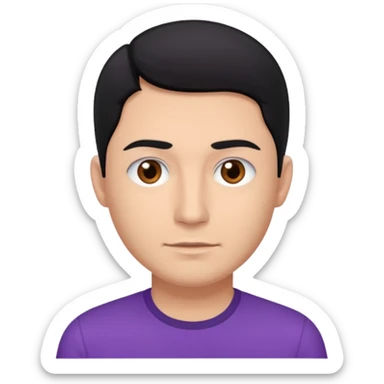 Jeff Fatt black hair, brown eyes, purple shirt sticker