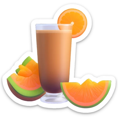 coffee carajillo drink with liquor in a glass with a slice of orange cantaloupe melon on the side sticker