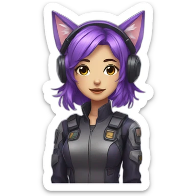 Anime mech pilot girl with purple hair and cat ears sticker