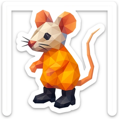 mouse emoji wearing black boots, low-poly polygonal style, vibrant colors sticker