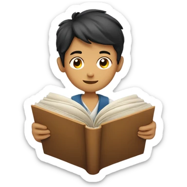 Asia boy reading book sticker