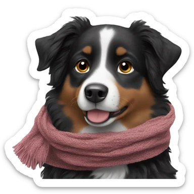 Small black australian shepherd dog wearing a knit scarf sticker