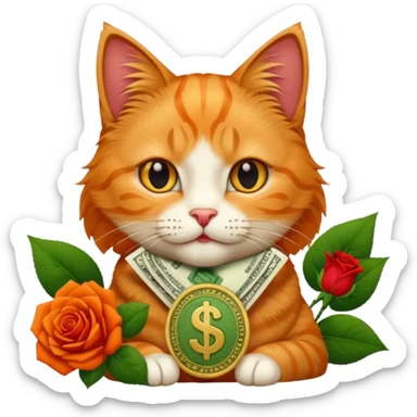 Cat whit money and a rose sticker